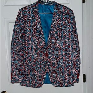 Red and Blue Sport Coat with Floral Pattern